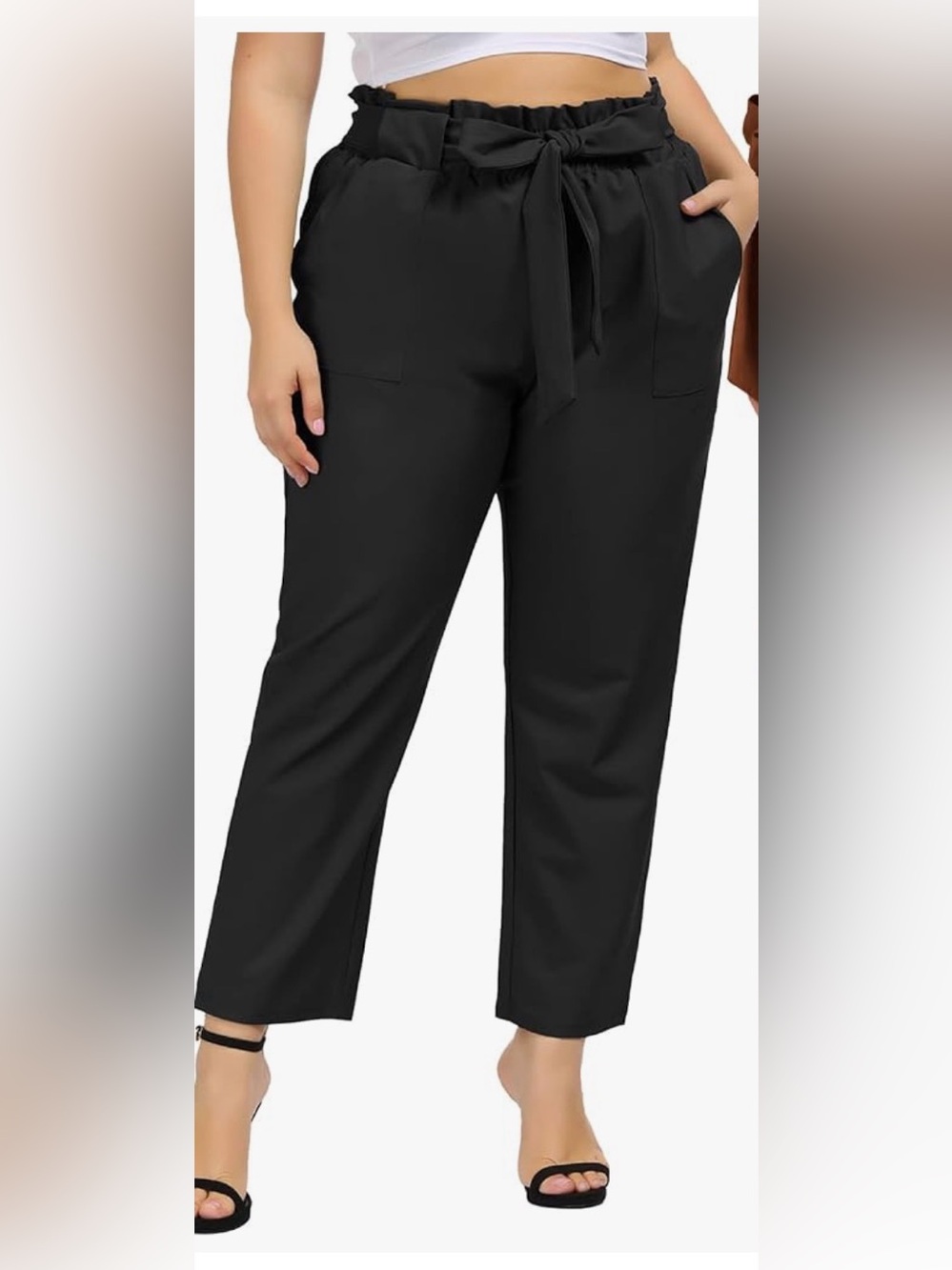 High-Rise Paperbag Straight Leg Pants - Black